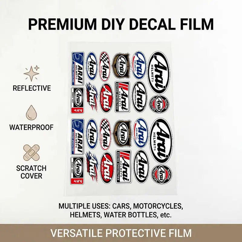 Reflective Waterproof Sticker Set for Motorcycle, Car & Helmet Scratch Cover - XL & Medium Variants