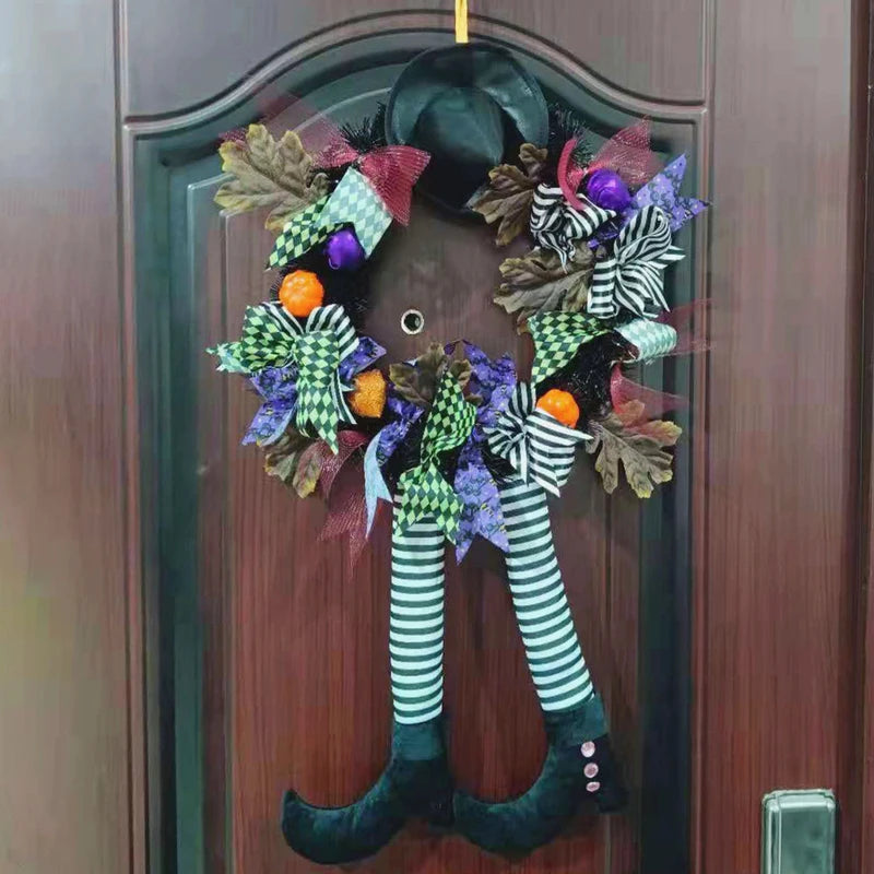 Halloween Witch Wreath with Legs Garland Wall Hanging Door Decor