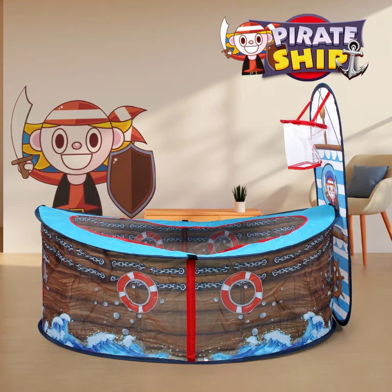 Children's Pirate Ship Play Tent - Colorful Foldable Outdoor Toy Castle