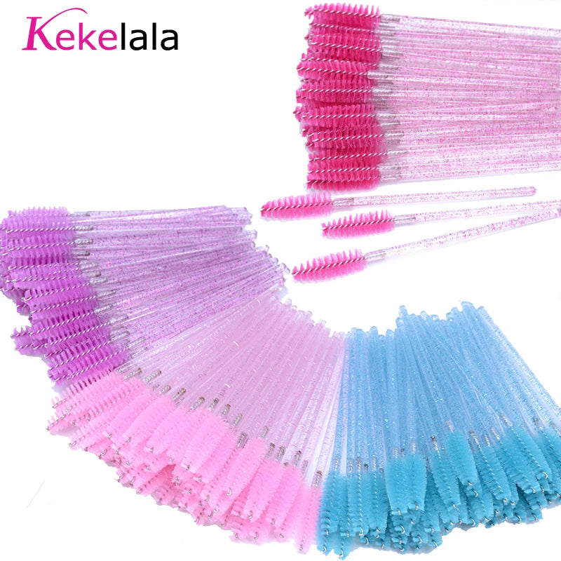 Disposable Micro Glitter Eyelash Mascara Wands Set - 50 Pcs Makeup Tools