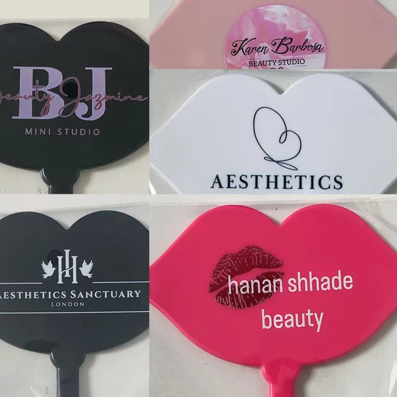 Personalized Hand Mirror with Custom Logo for Lash & Salon Artistry, Square Lip Shape