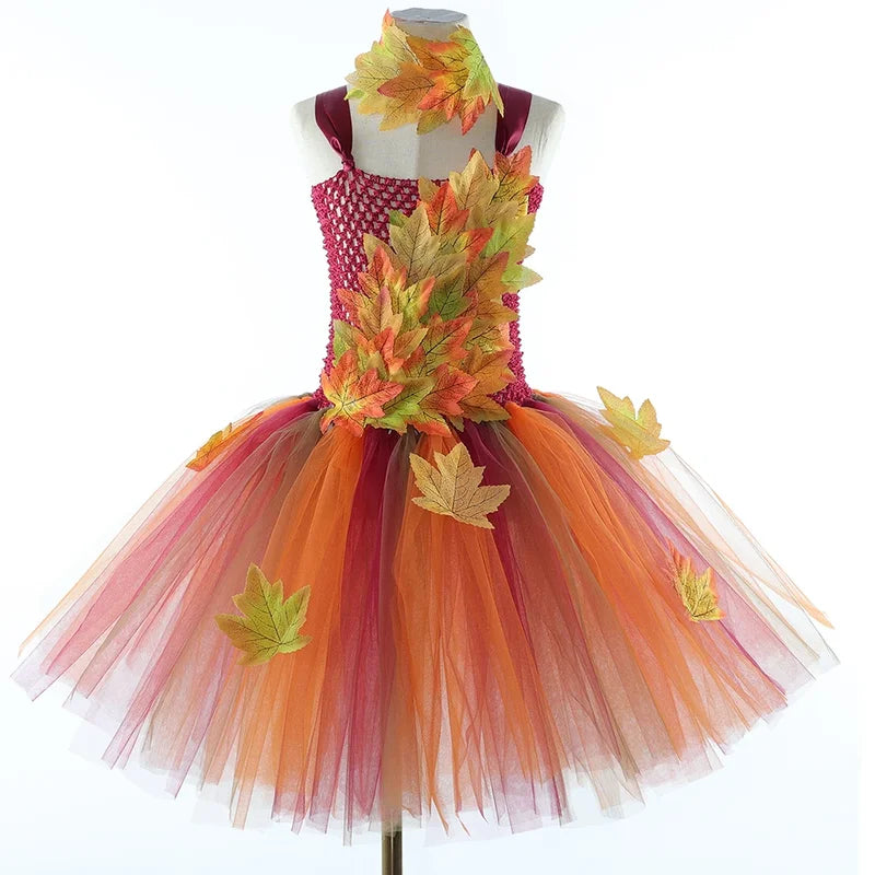 Kids Fairy Costume Dress for Girls Woodland Fall Tulle Princess Dress-Up Halloween Thanksgiving