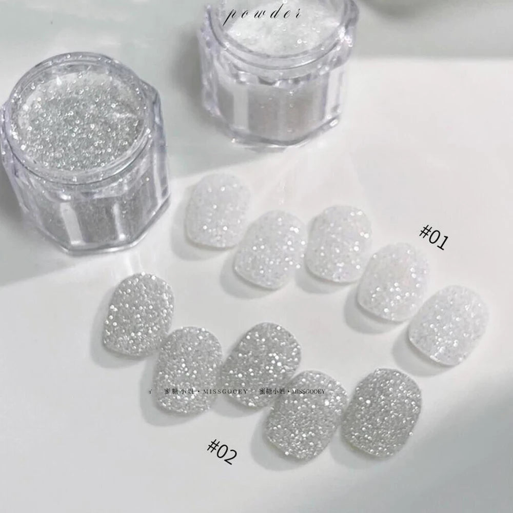 Sparkly White Sugar Nail Glitter Powder for DIY Christmas Manicure - Silver Reflective Decorative Dust