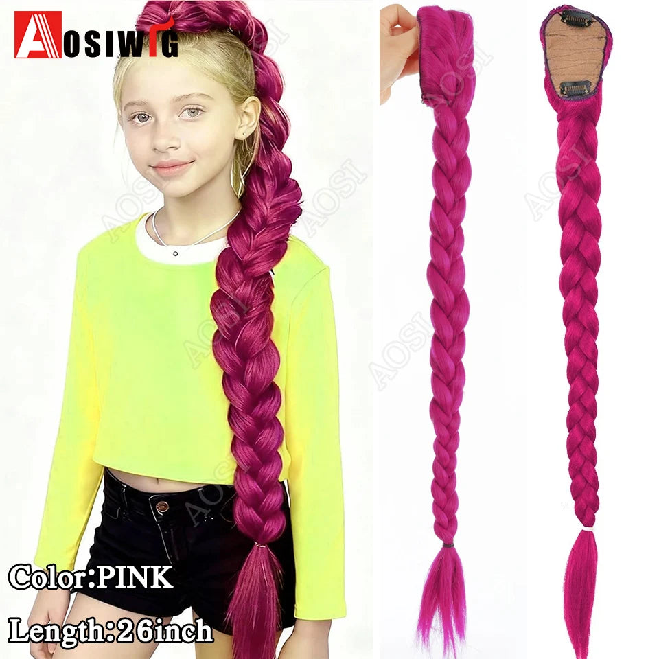 Synthetic Braided Purple Ponytail Hair Extension for Kids & Girls Halloween Costume