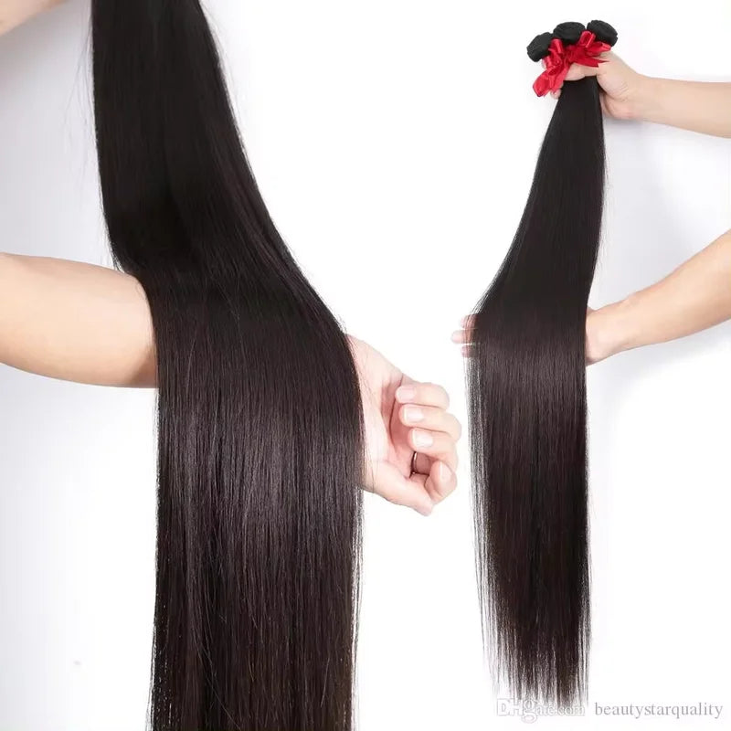 Brazilian Human Hair Bundles with Lace Closure - Straight 20-40 Inch Multiple Sizes
