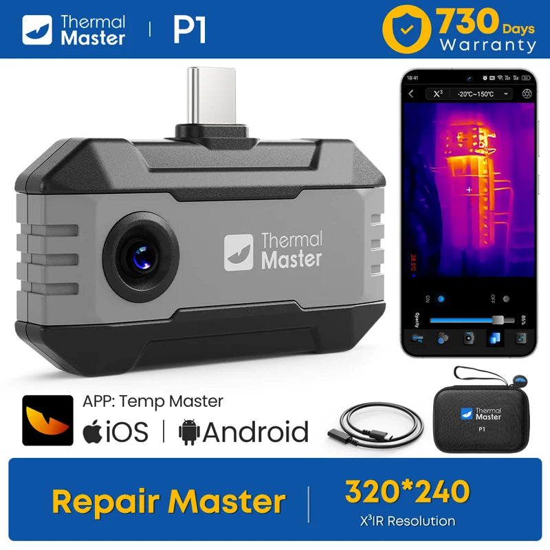 Thermal Imager P1 for USB-C Phones - 320x240 IR Resolution, 25Hz, 600°C Temp Range
