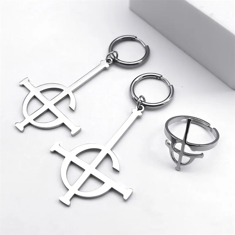 Ghost Rock Band Jewelry Set Stainless Steel Necklace Earrings Ring Gift