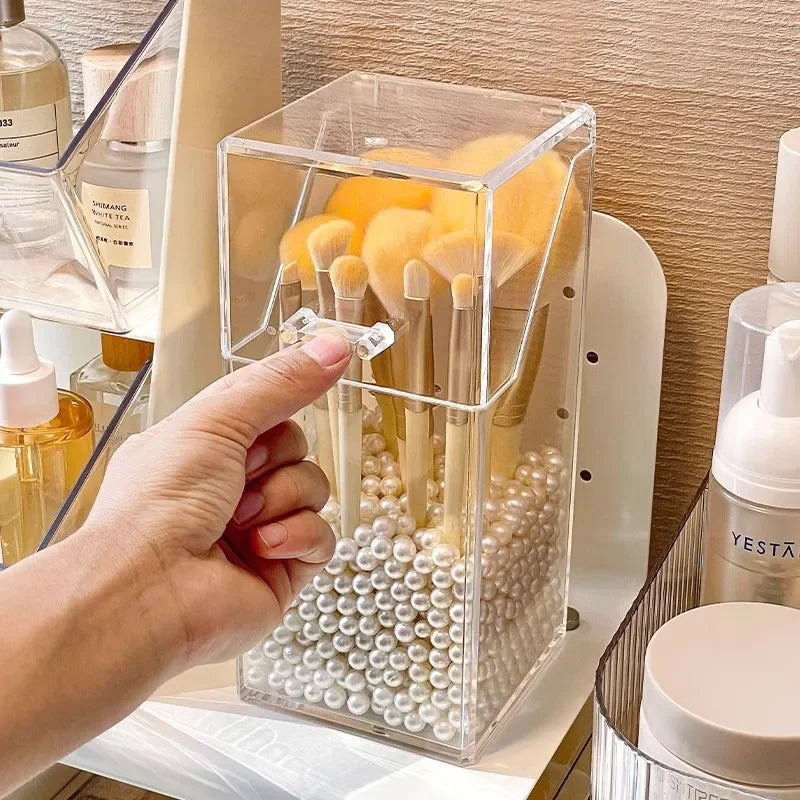 Transparent Makeup Brush Storage Box with Dustproof Cover - Durable Organizer for Cosmetics & Accessories