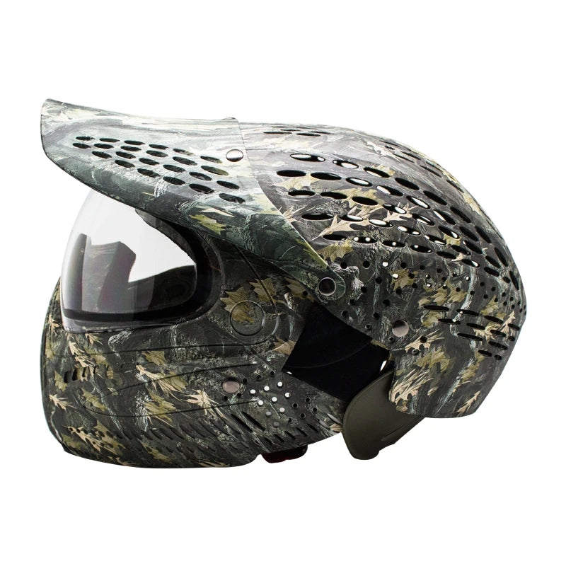 Paintball Mask Full Coverage Helmet with Camo Leaves Design – Safety Face Protector
