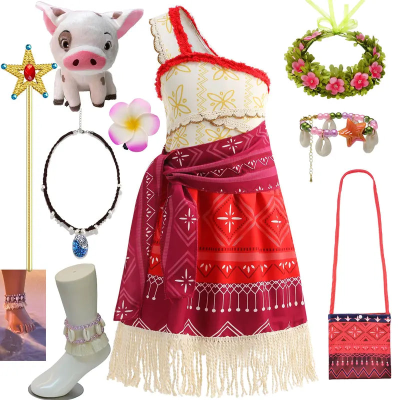 Girls Halloween One-Shoulder Princess Playsuit with Accessories Set - Cute Beach Party Dress
