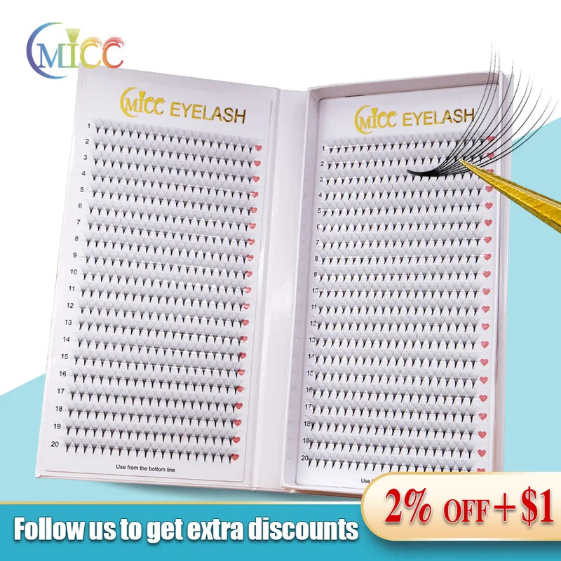 Premade Eyelash Fans 3D 1600 Fans XXL Tray Hybrid Lash Extensions - Multiple Sizes & Curl