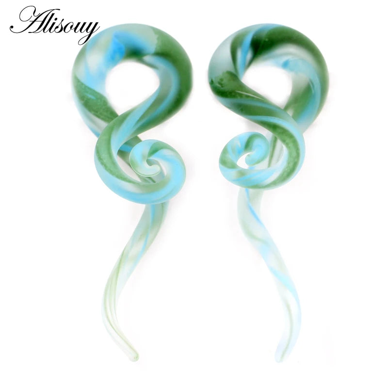 2pcs Glass Ear Plugs Tunnel Spiral Taper Body Jewelry Gauges Expander