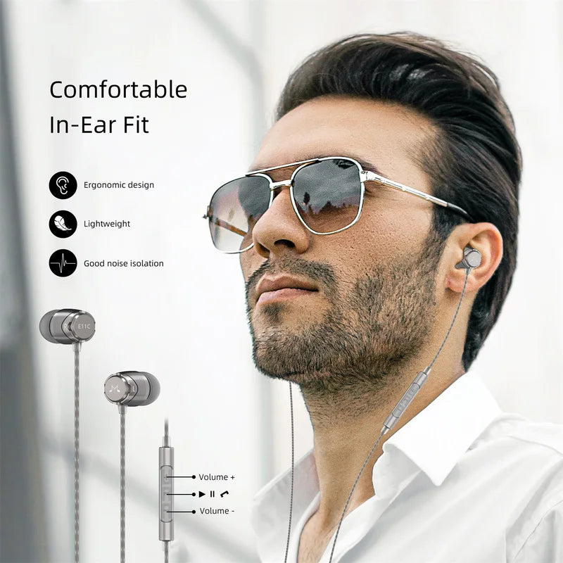 In-Ear Wired Earphones with Microphone Deep Bass Stereo Noise Isolating Sports Headset