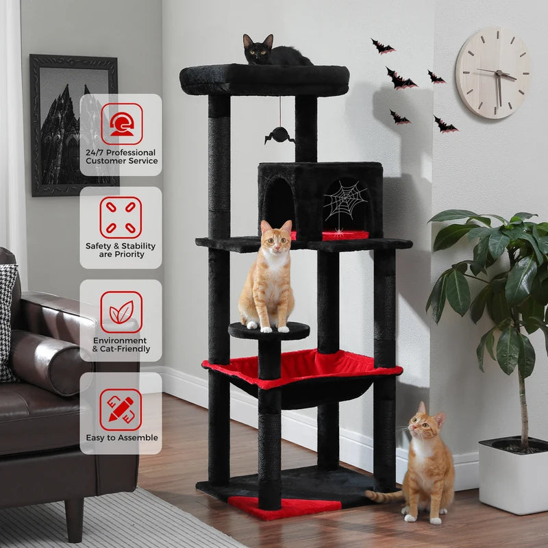 Tall Cat Tree with Large Hammock & Sisal Posts - Indoor Cat Tower