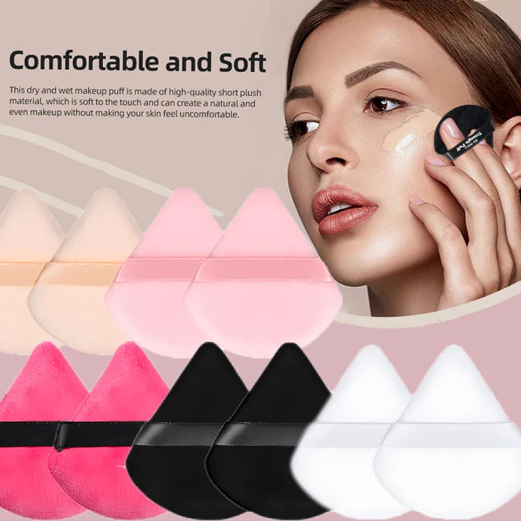 8-Piece Triangle Velvet Makeup Sponges Set for Face & Eye Contouring Wet Dry Use