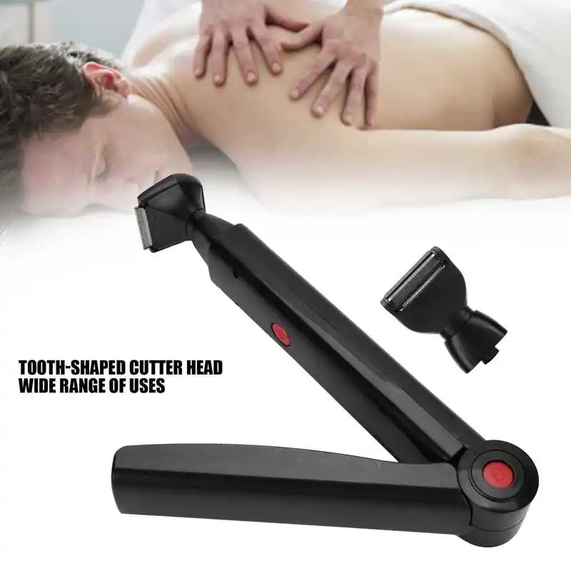 Men's Electric Back Hair Shaver 2-in-1 Facial Trimmer & Body Groomer Rechargeable Foldable Handle