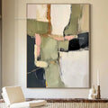 Large Abstract Wall Art Canvas - Thick Texture Grass Green Beige Handmade Oil Painting for Home Decor