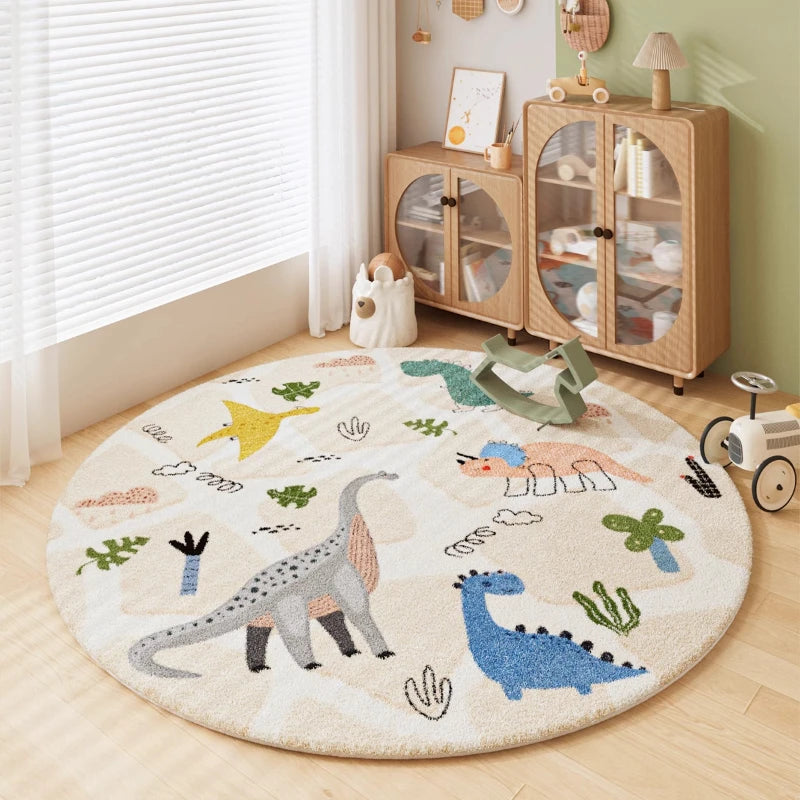 Fluffy Animal Pattern Round Rug - Soft Plush Carpet for Living Room & Bedroom