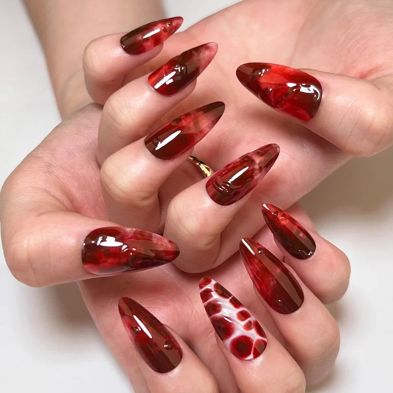 Halloween Fake Nail Set with Ghost Pumpkin Design - Almond Shape Press-On Nails