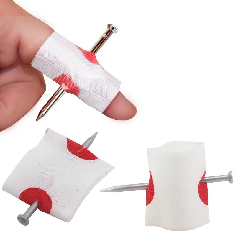 Fake Nail Through Finger Prank Toy Set - Blood Effect Magic Joke Gadgets