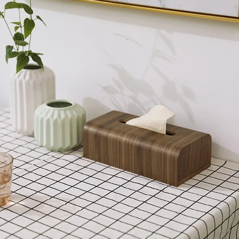 Luxury Walnut Wood Tissue Box Holder - Living Room Coffee Table Storage