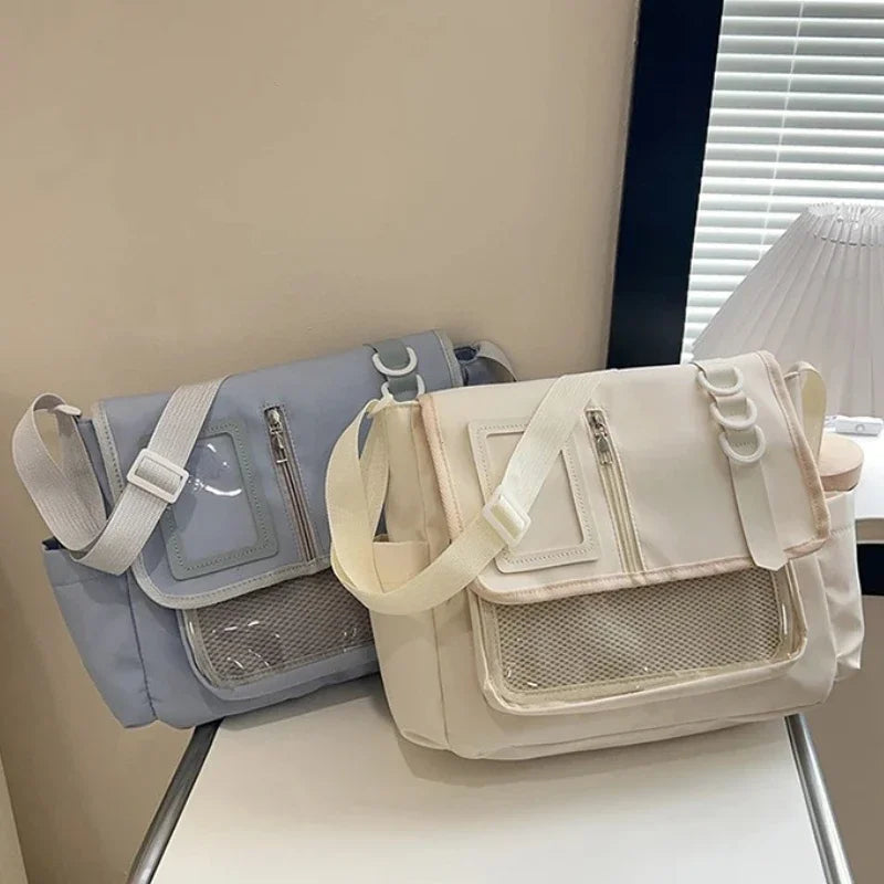 Japanese Harajuku School Bags for Girls Transparent Itabag Shoulder Crossbody Bag DIY Badge Display