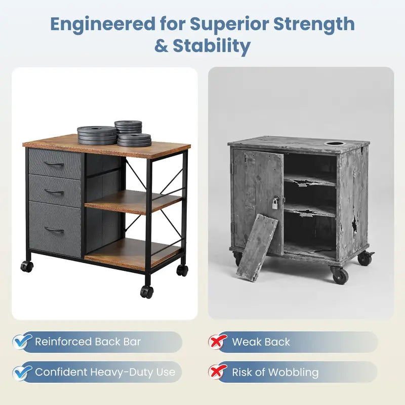 Movable Living Room Storage Cabinet with Fabric Drawers and Steel Frame - Multiple Colors