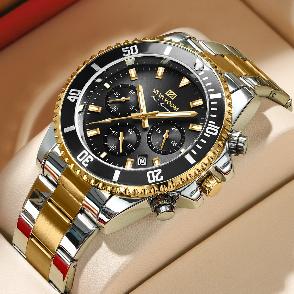 Men's Multifunctional Quartz Watch - Luxury Water-Resistant Diver Style Stainless Steel Wristwatch