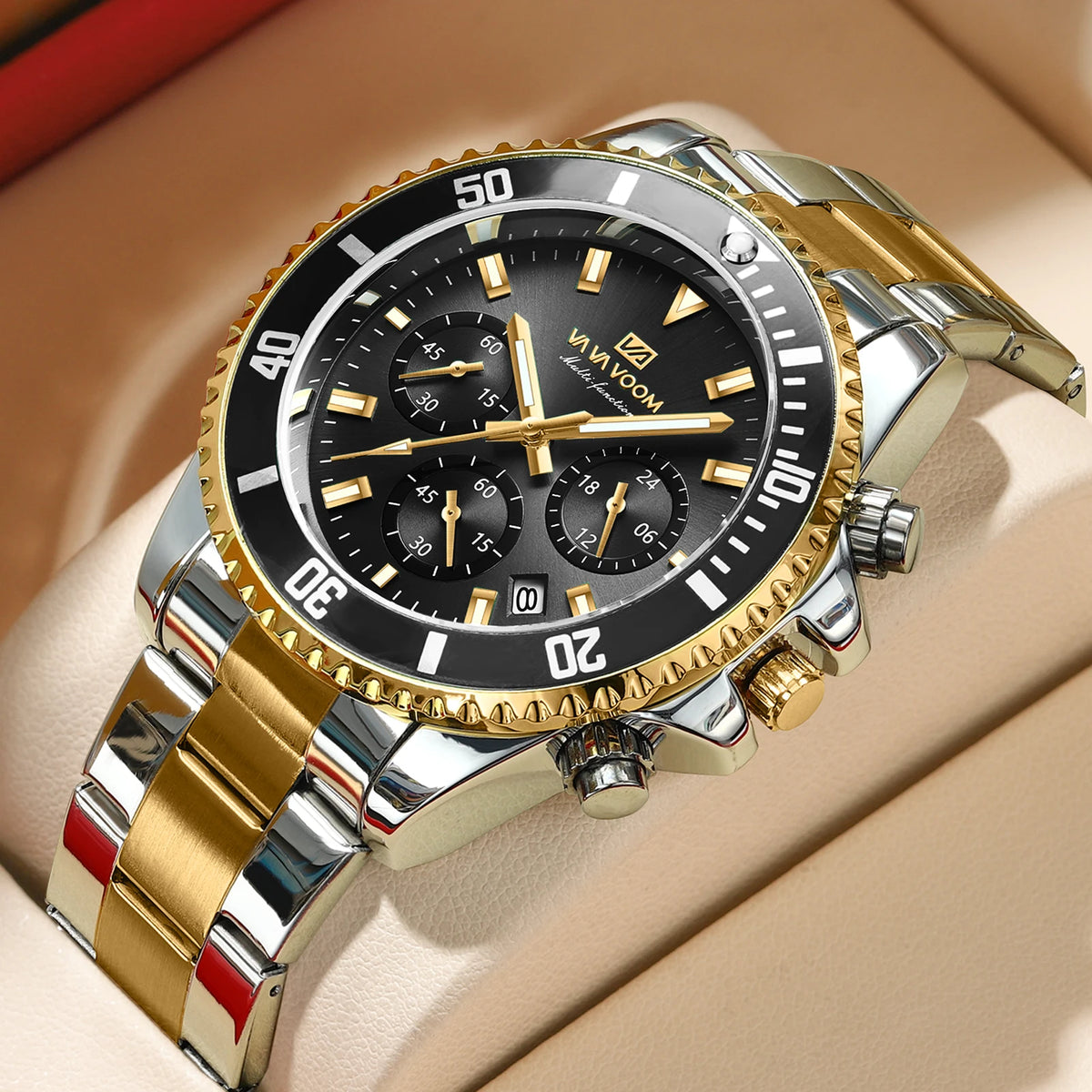 Men's Multifunctional Quartz Watch - Luxury Water-Resistant Diver Style Stainless Steel Wristwatch
