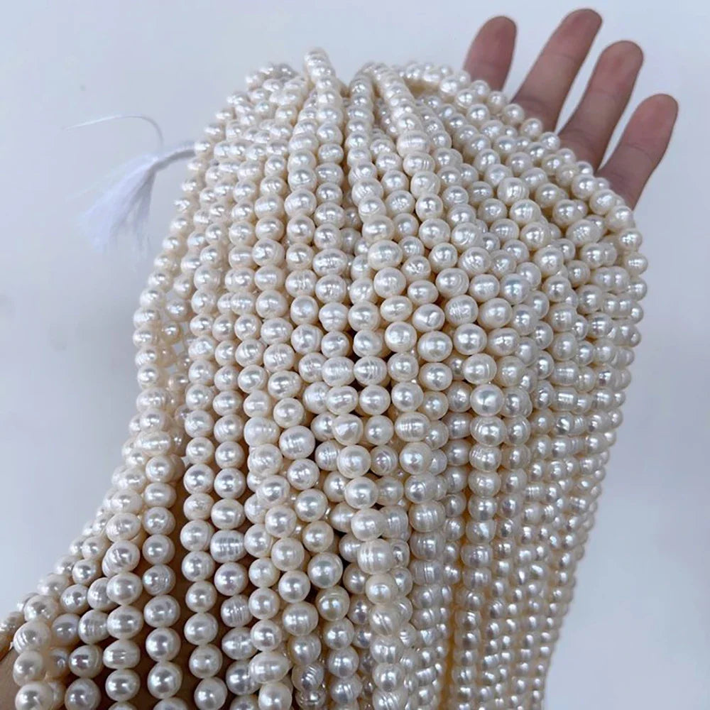Natural Freshwater Pearl Beads for Jewelry Making - 7-8mm Round Isolated Wholesale DIY Necklace & Bracelet Supplies