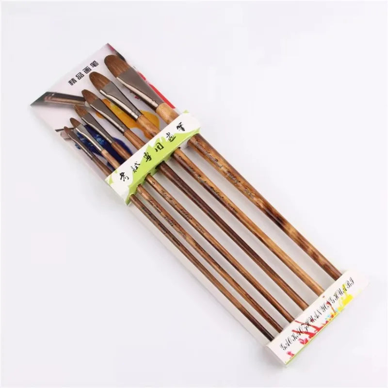 6-Piece High-Grade Weasel Hair Paintbrush Set for Watercolor & Oil Painting