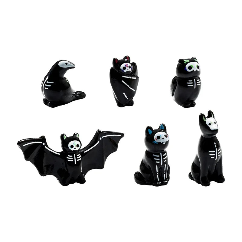 Halloween Mini Ghost Owl Bat Figurine Set - Decoration & DIY Accessories