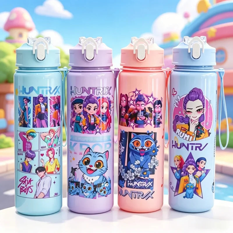 Cute Cartoon Water Bottle with Lanyard - Leakproof, Large Capacity, Portable, Kids & Adults