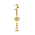 Moon & Star Belly Piercing Jewelry 14G Curved Navel Ring for Women Girls