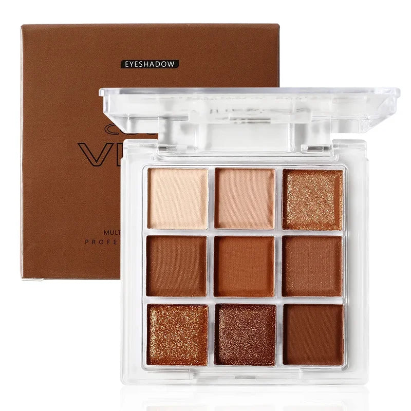 Nine Color Eye Shadow Palette with Glitter and Pearl Finish - Deciduous Red Brown Makeup
