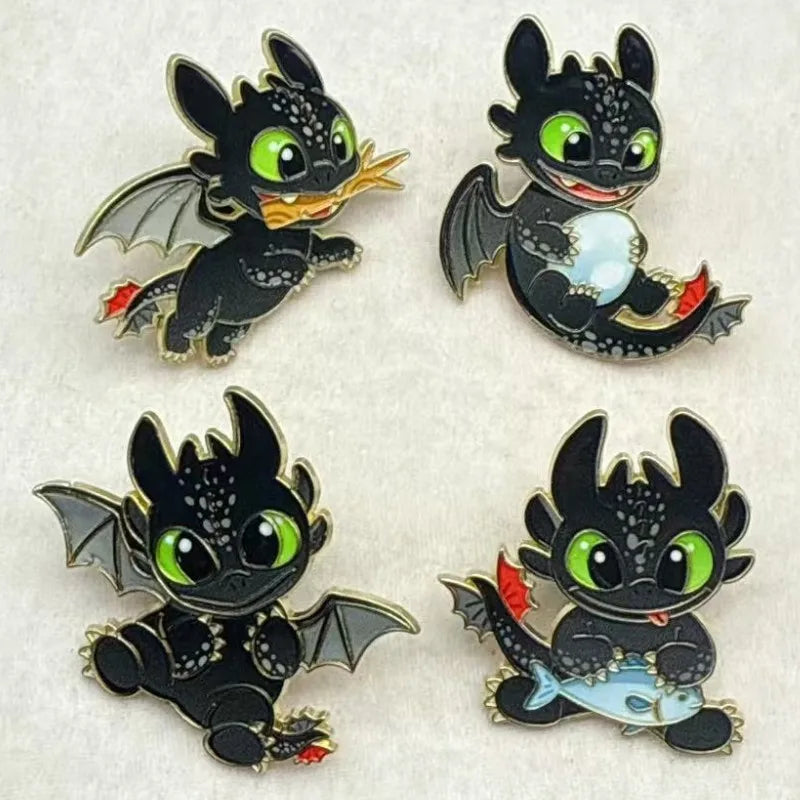 4-Pack Cute Cartoon Black Dragon Enamel Pins for Jackets Backpacks & Clothing