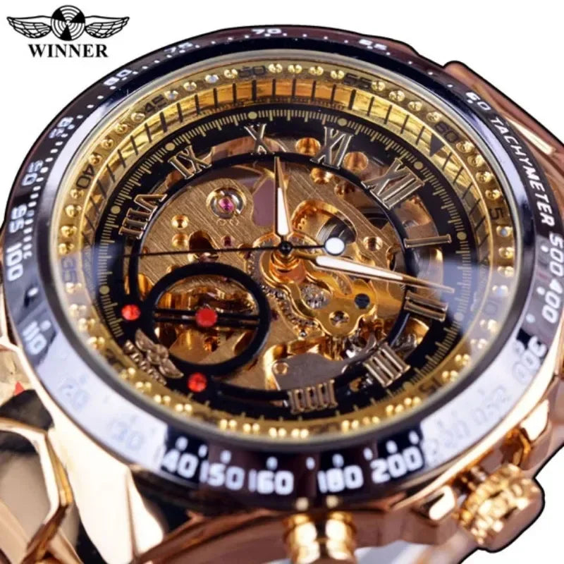 Automatic Skeleton Mechanical Watch for Men - Luxury Sport Design with Stainless Steel Bezel