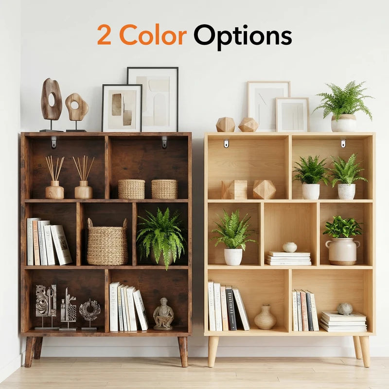 7 Cube Storage Organizer Bookshelf with Legs - Modern Wooden Display Shelf