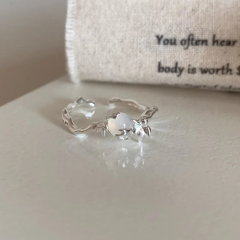 Sterling Silver Opal Flower Ring for Women - Elegant Jewelry Gift