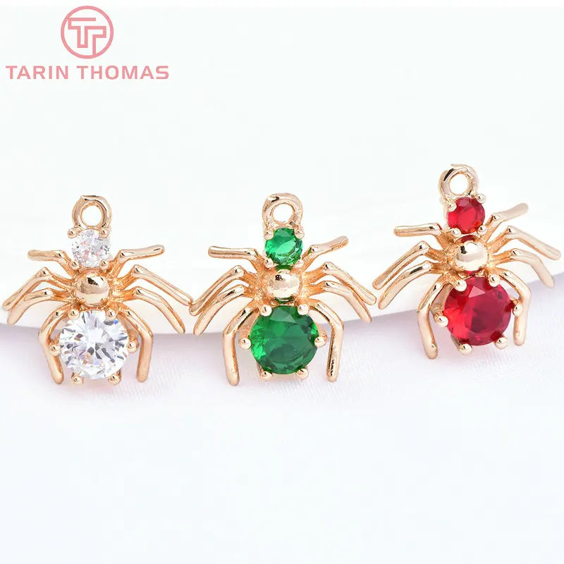 6PCS Gold Color Plated Brass Spider Charms Pendants for DIY Jewelry Making