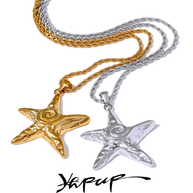 Starfish Pendant Necklace Stainless Steel 18K Gold PVD Plated Statement Jewelry