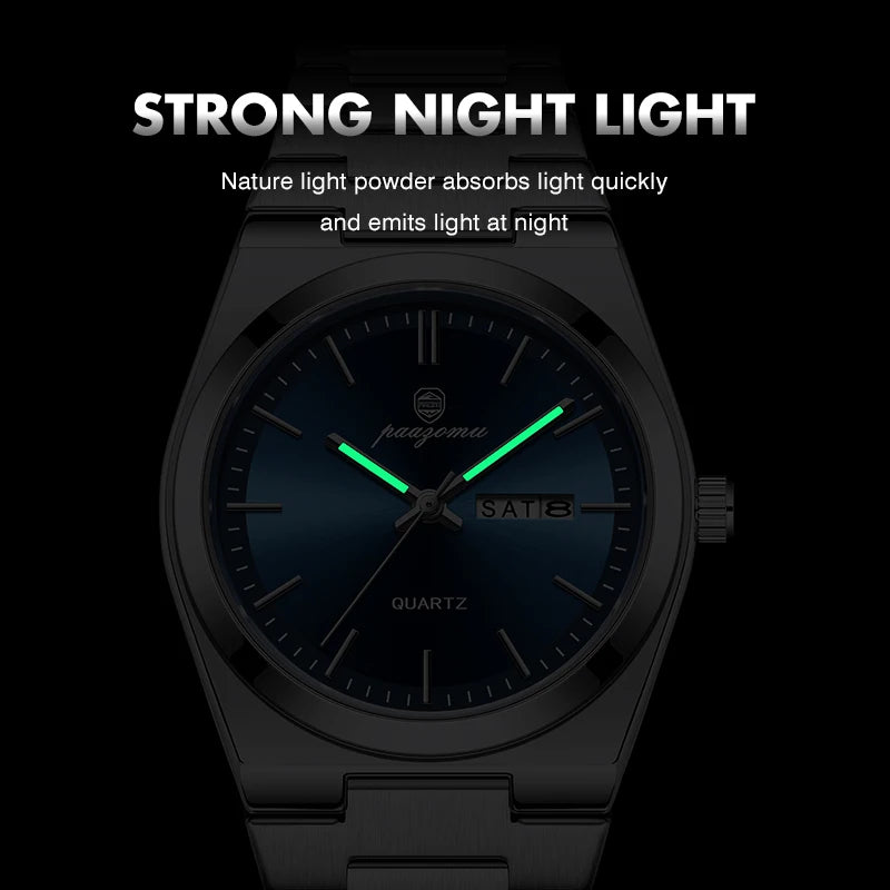 Men's Waterproof Quartz Watch with Luminous Dial and Chronograph | Multifunctional Stainless Steel Wristwatch