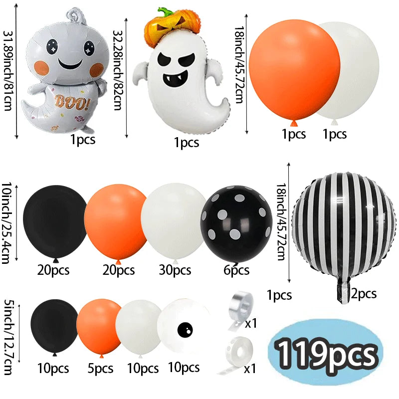 Halloween Balloon Arch Kit - 119Pcs Orange, Black, Cream Spooky Decor