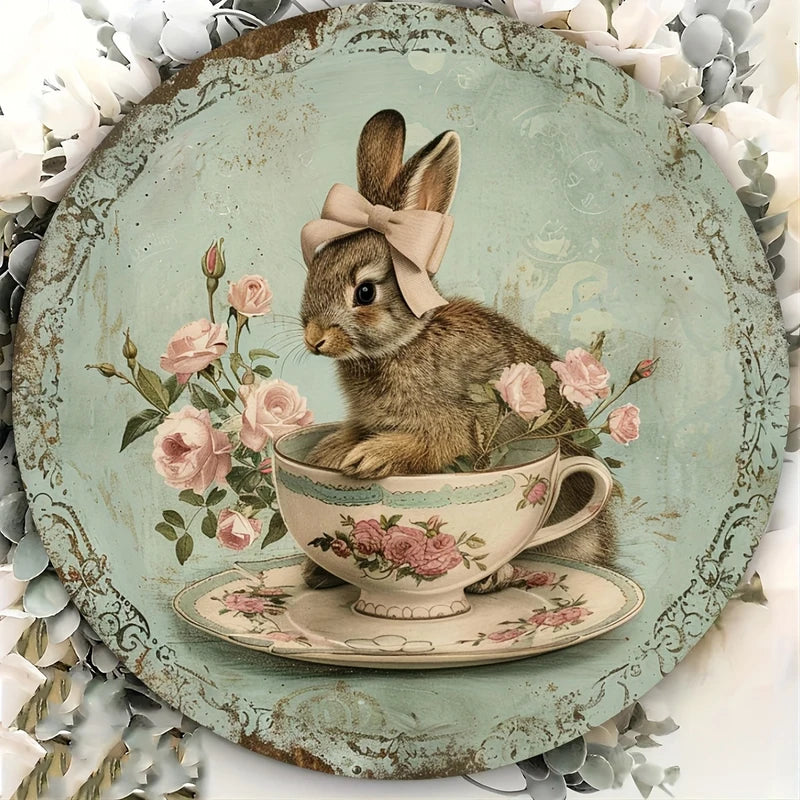 Country Style Wooden Wall Wreath Decoration with Rabbit Pattern - Home Decor