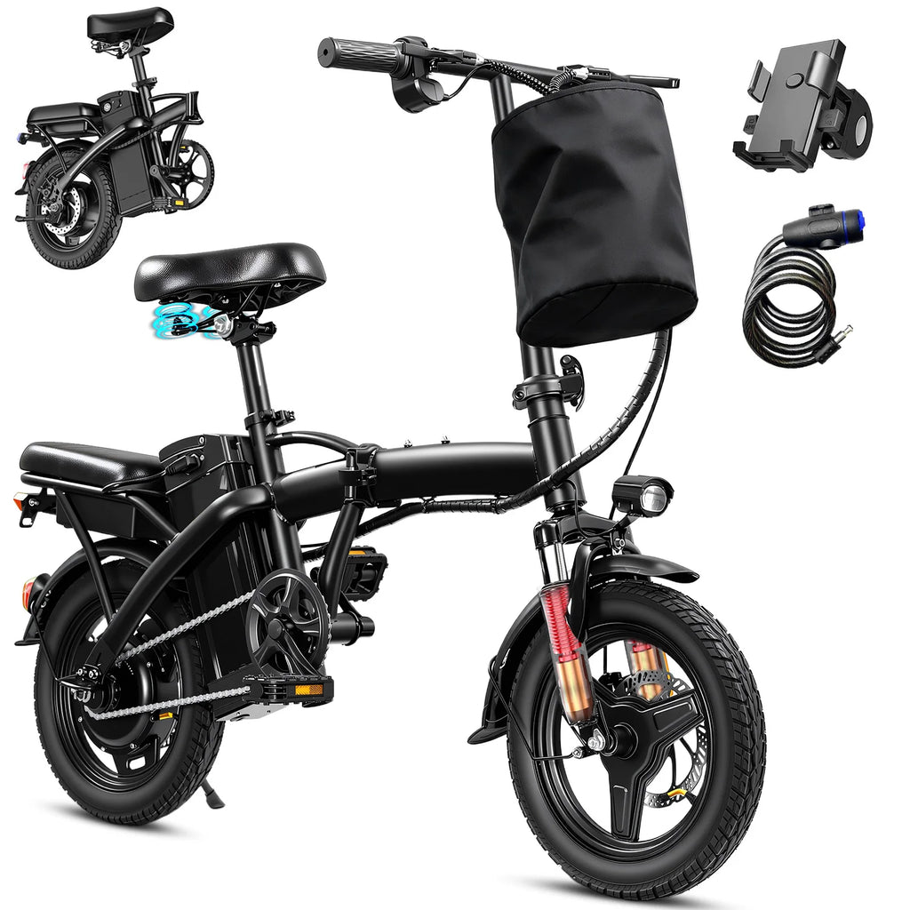 Folding Electric Bicycle 20MPH 560W Motor 48V Removable Battery 14-Inch Commuter Bike