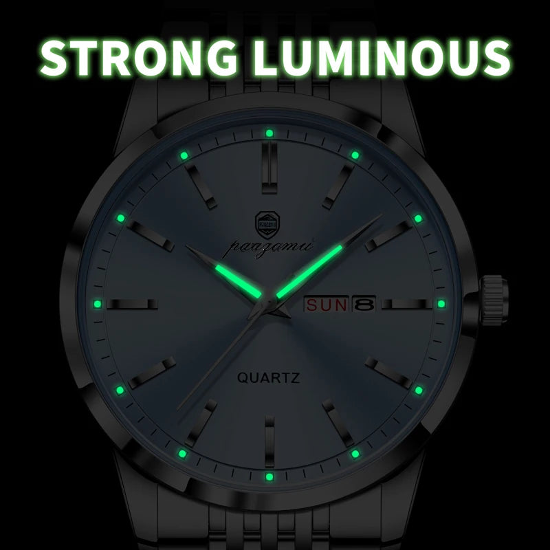 Luxury Waterproof Men’s Quartz Watch with Luminous Dial and Date Function