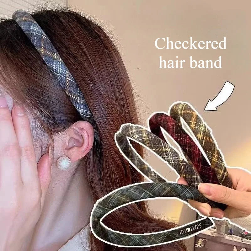 Elegant Plaid Bezel Hairband for Women Retro Headband Girls Vintage Hair Accessories
