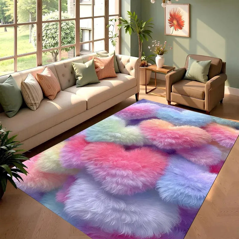 Macaron Plush Heart Rug - Non-Slip Decor Mat for Bedroom & Living Room