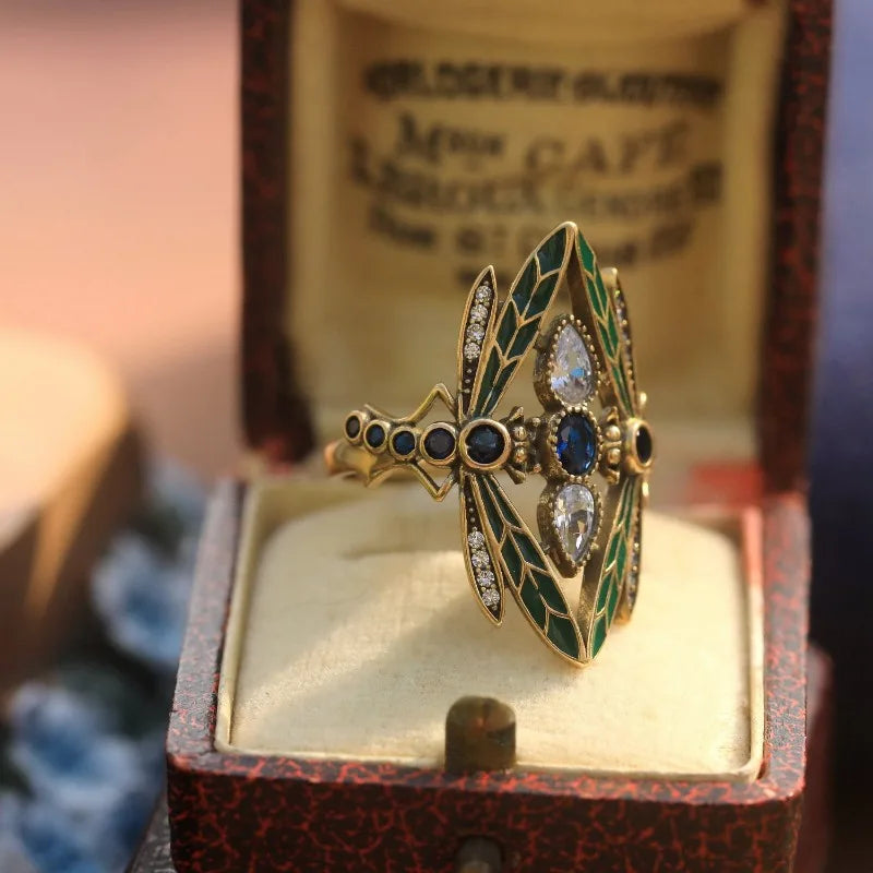 Vintage Insect Dragonfly Ring for Men & Women with Cubic Zirconia – Party & Gift Jewelry
