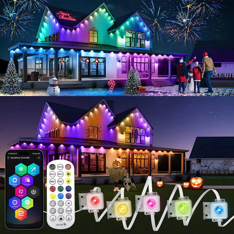 Outdoor Smart Waterproof LED String Lights - App Control, Music Sync, Eaves & Roof Decor